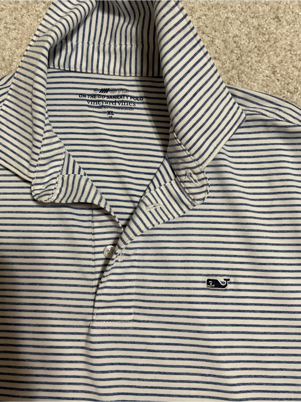 Vineyard Vines White & Navy Thin-Striped Teen Boy Polo